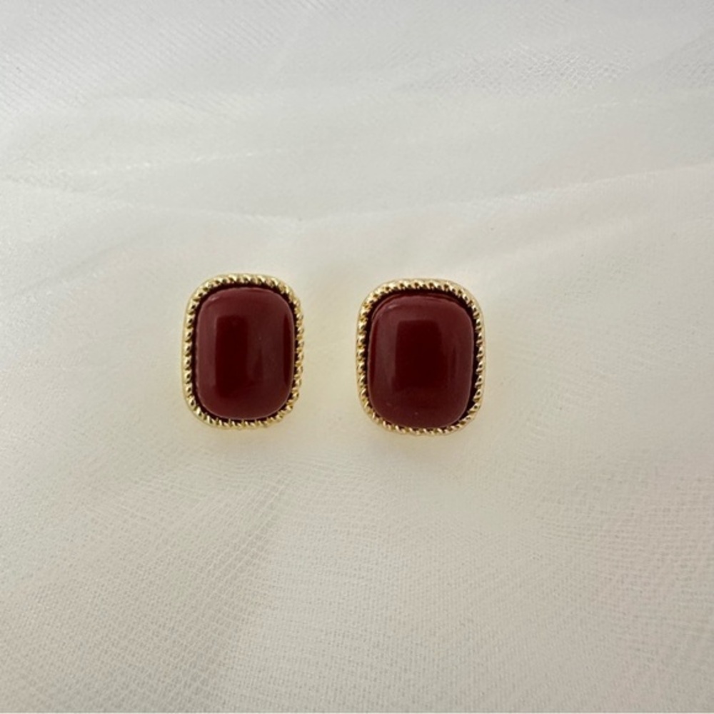 Gold Tone and Red‎ Stud Earrings